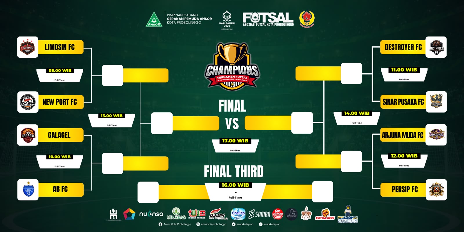 8 Tim Lolos ke Babak Selanjutnya Turnamen Futsal PC GP Ansor Kota Probolinggo